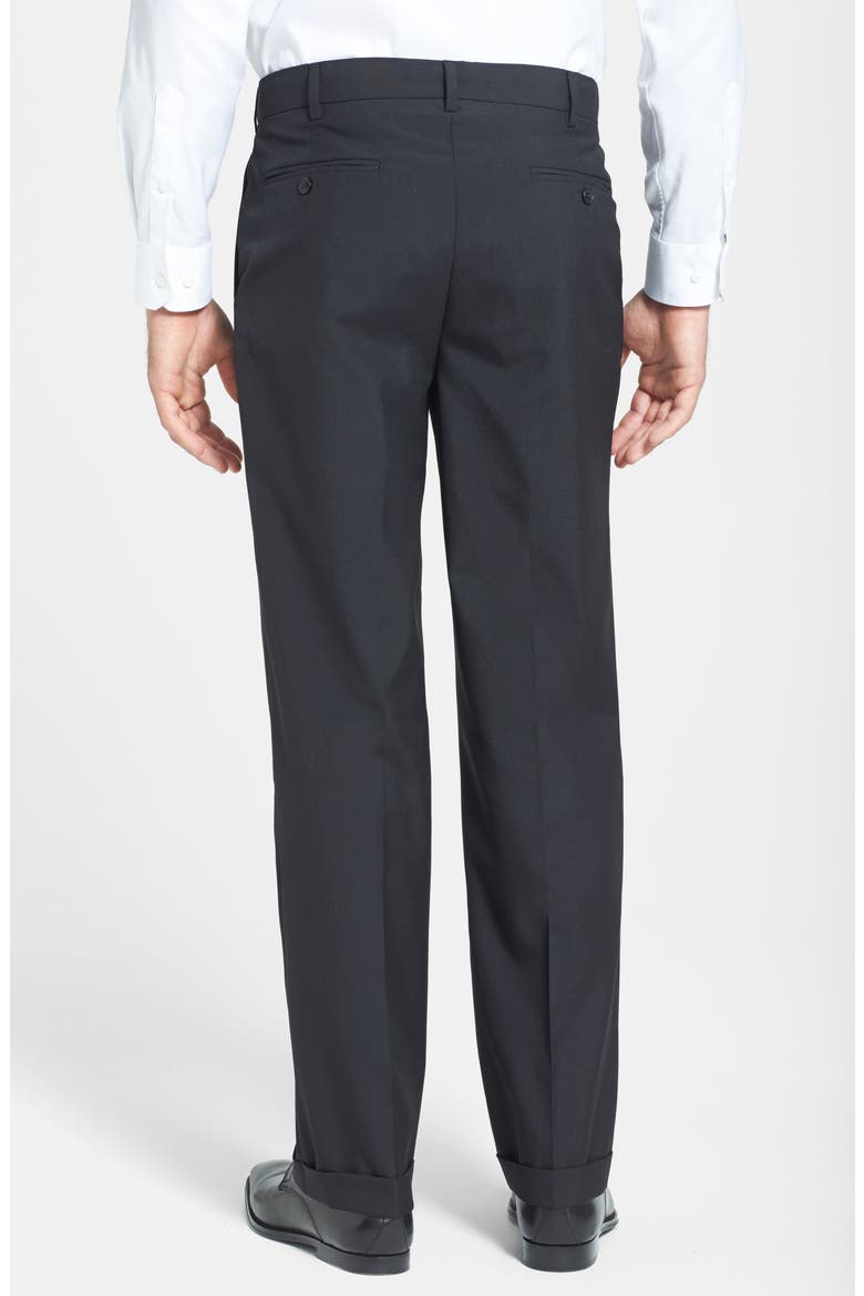 Self Sizer Waist Pleated Lightweight Plain Weave Classic Fit Trousers, Alternate, color, BLACK