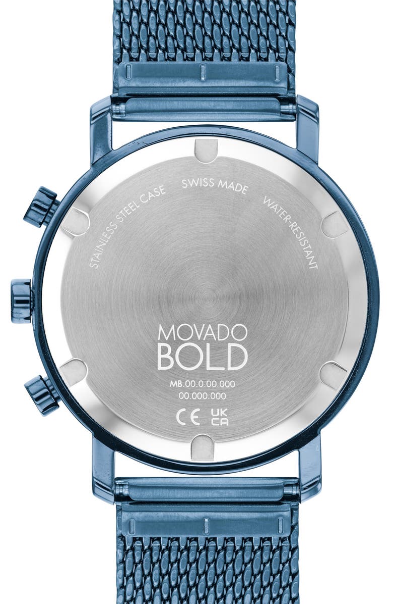 Movado Bold Evolution Chronograph Mesh Strap Watch, 42mm, Alternate, color, Blue Dial