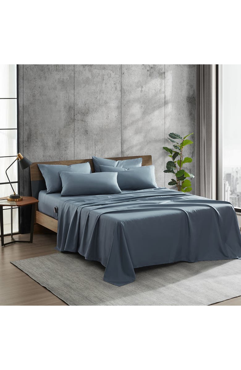 Kenneth Cole Solid Recycled Polyester Sheet Set, Alternate, color, Denim Blue