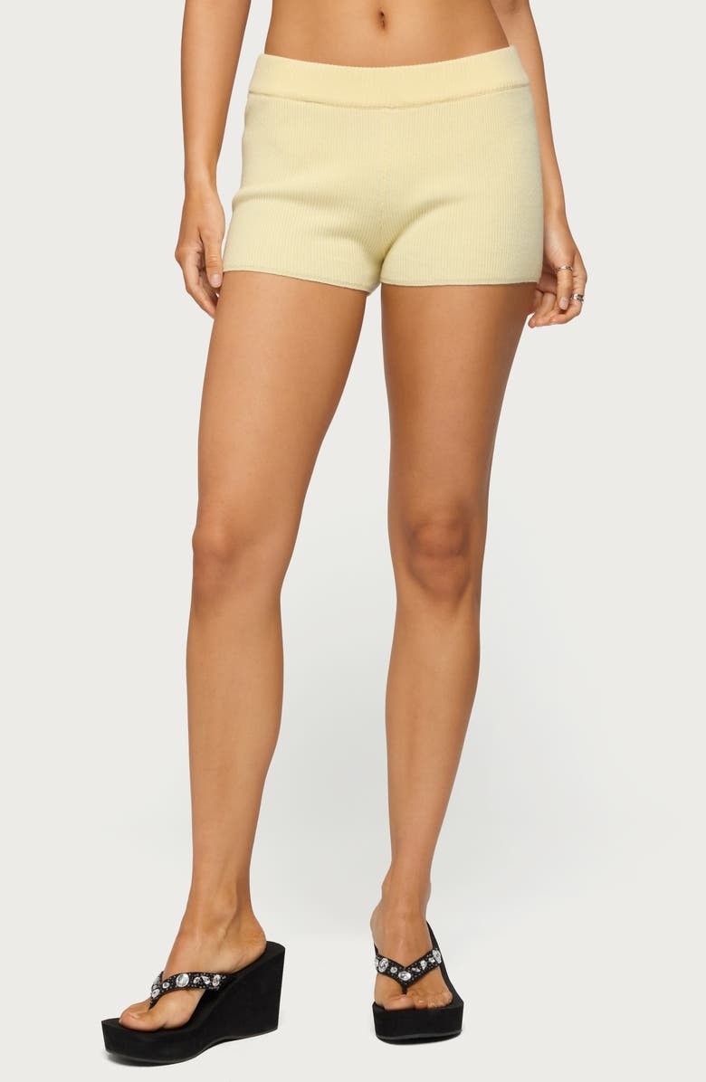 EDIKTED Lorie Rib Shorts, Main, color, Yellow