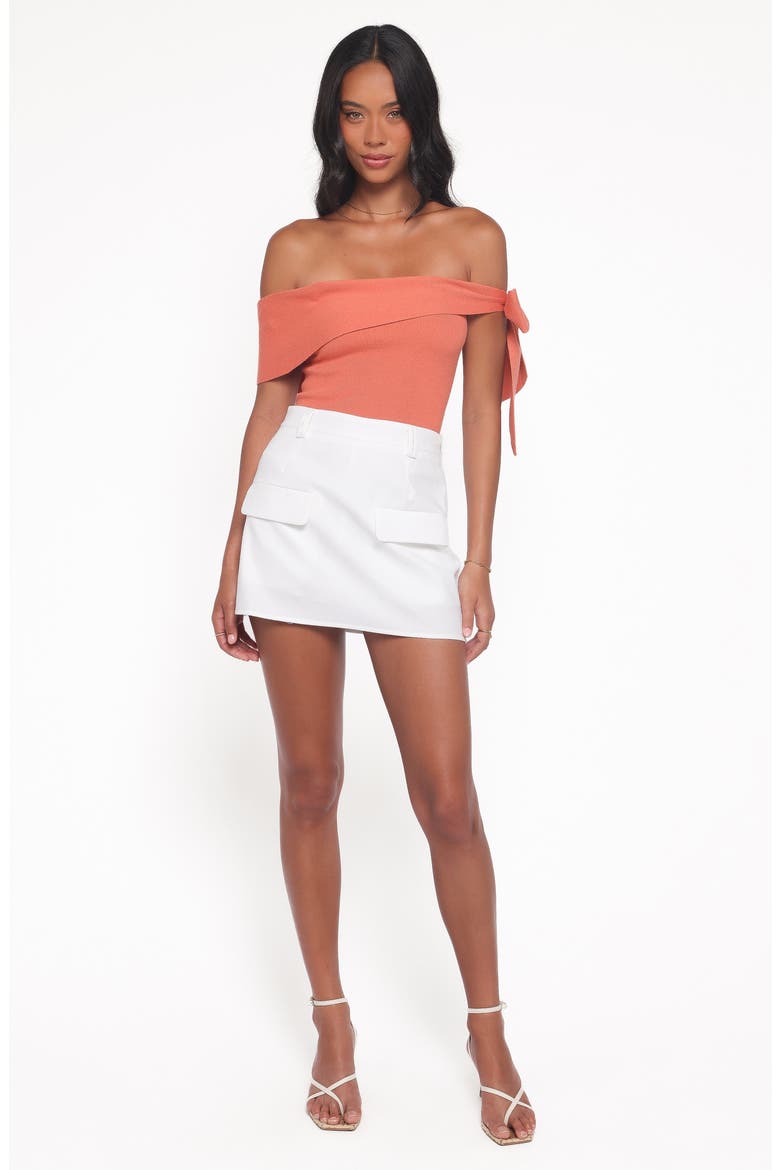Charama Bow Detail Off the Shoulder Knit Top, Alternate, color, PEACH