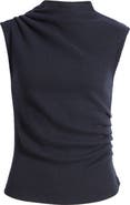 Wit & Wisdom Asymmetric Ruched Sleeveless Mock Neck Knit Top