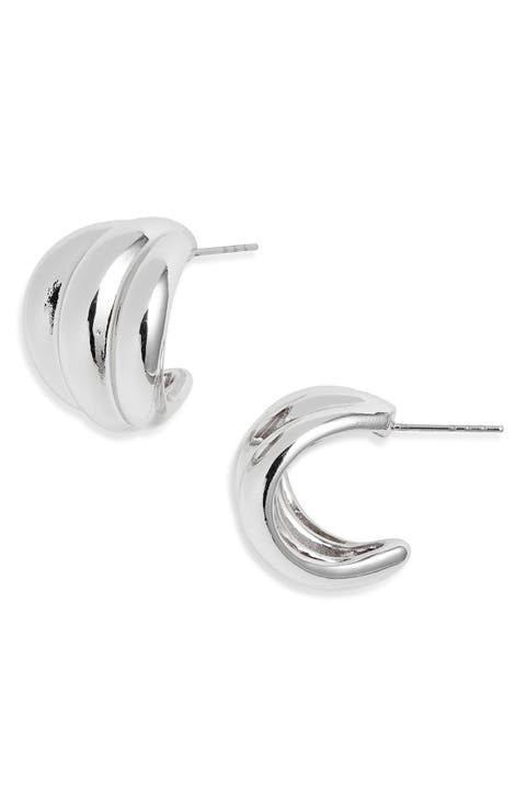 Wide Ridged Huggie Hoop Earrings
