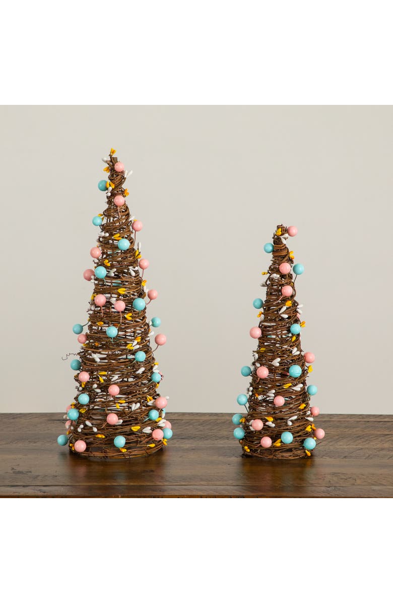 NEARLY NATURAL 12-in and 16-in  Artificial Easter Rattan Cone Trees with Pastel Eggs - Set of 2, Alternate, color, Brown