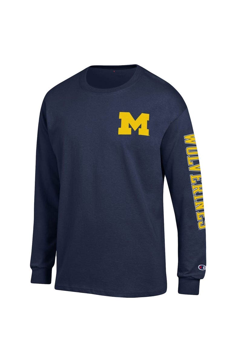 Champion Men's Champion Navy Michigan Wolverines Team Stack Long Sleeve T-Shirt, Alternate, color, Navy