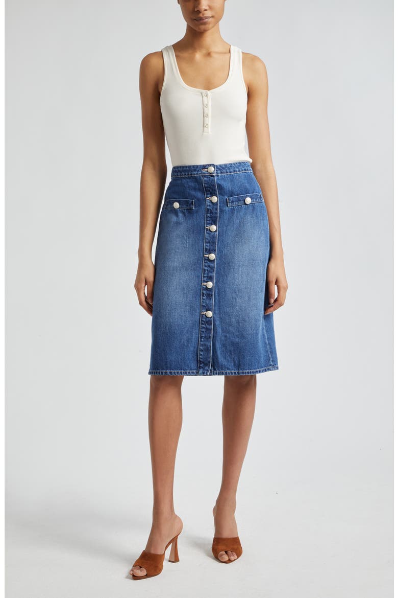Landry Button Front Denim Skirt, Alternate, color, VERDUGO