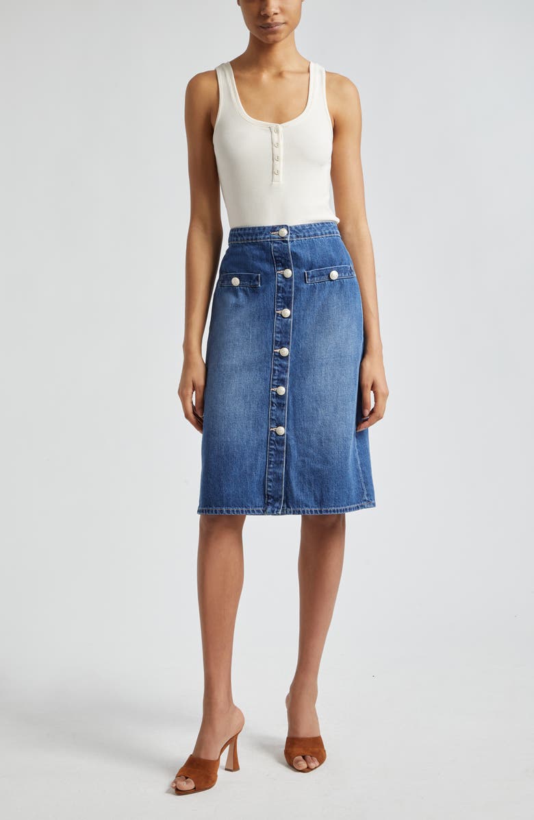 L'AGENCE Landry Button Front Denim Skirt, Alternate, color,