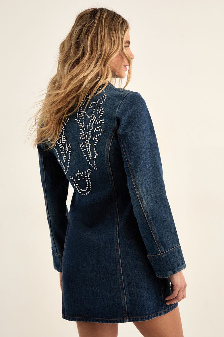 Studded Zip Front Denim Mini Dress, Alternate, color, Authentic Midwash