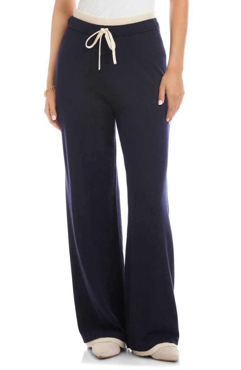 Karen Kane Contrast Trim Wide Leg Drawstring Pants, Main, color, Navy/ Cream