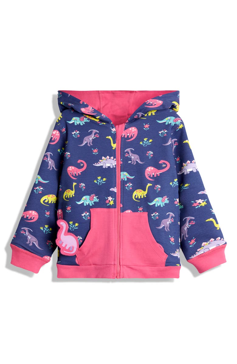 JOJO MAMAN BEBE Kids' Dino Appliqué Reversible Zip-Up Hoodie, Alternate, color, Fuchsia
