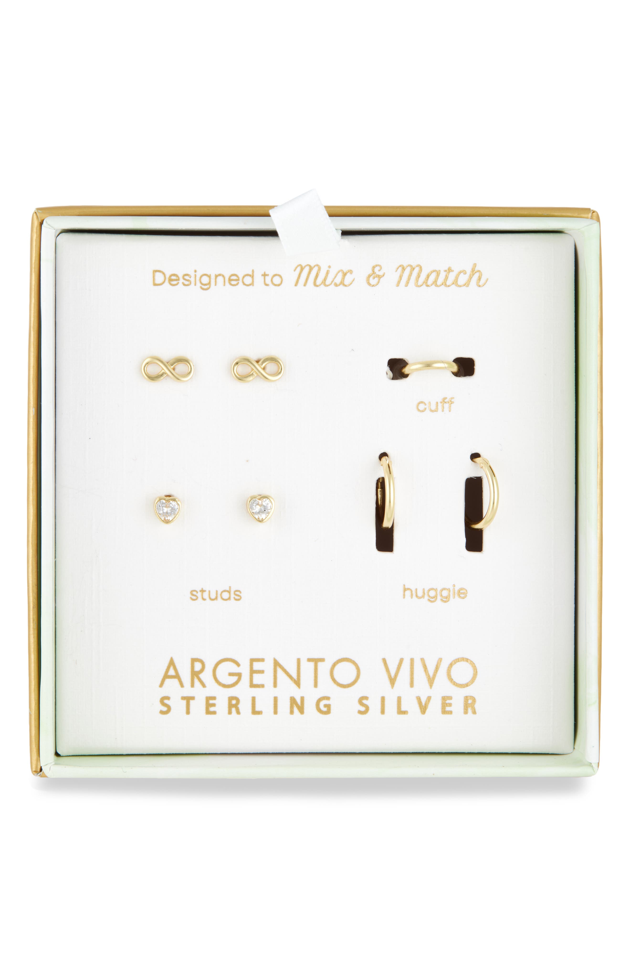 ARGENTO VIVO Pack of Four Heart Assorted Stud, Cuff & Hoop Earrings