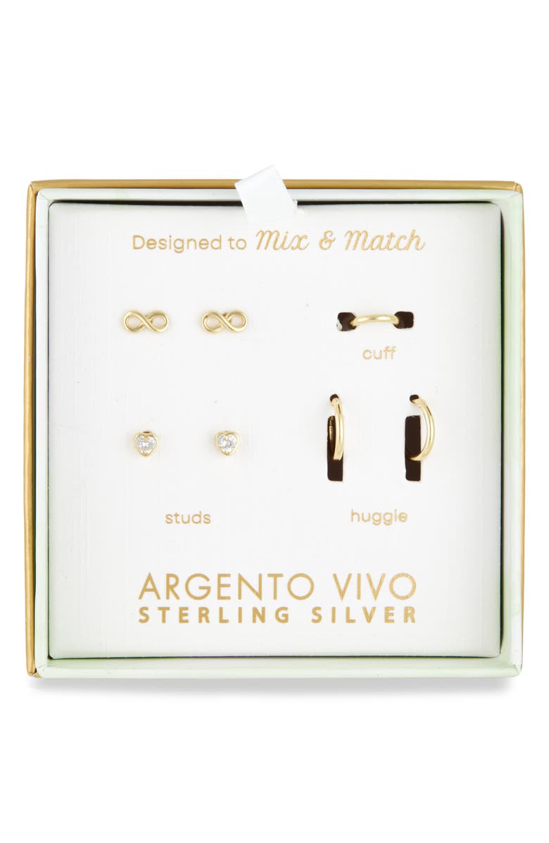 ARGENTO VIVO Pack of Four Heart Assorted Stud, Cuff & Hoop Earrings, Main, color, Gold