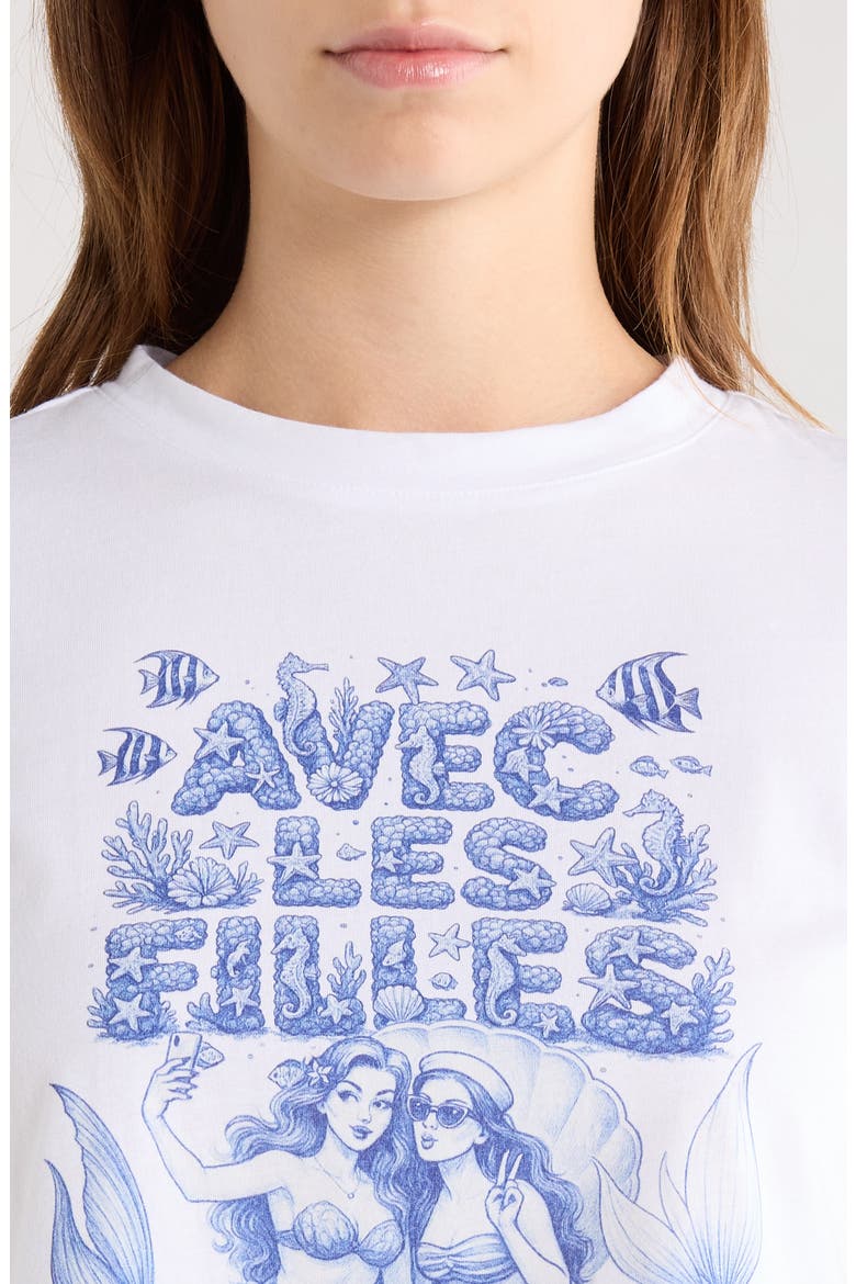 Mermaid Logo Crop Graphic T-Shirt, Alternate, color, WHITE