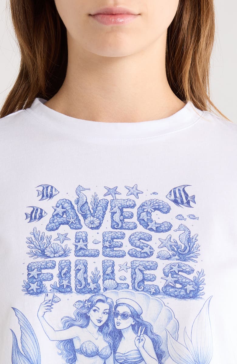 Avec Les Filles Mermaid Logo Crop Graphic T-Shirt, Alternate, color, White