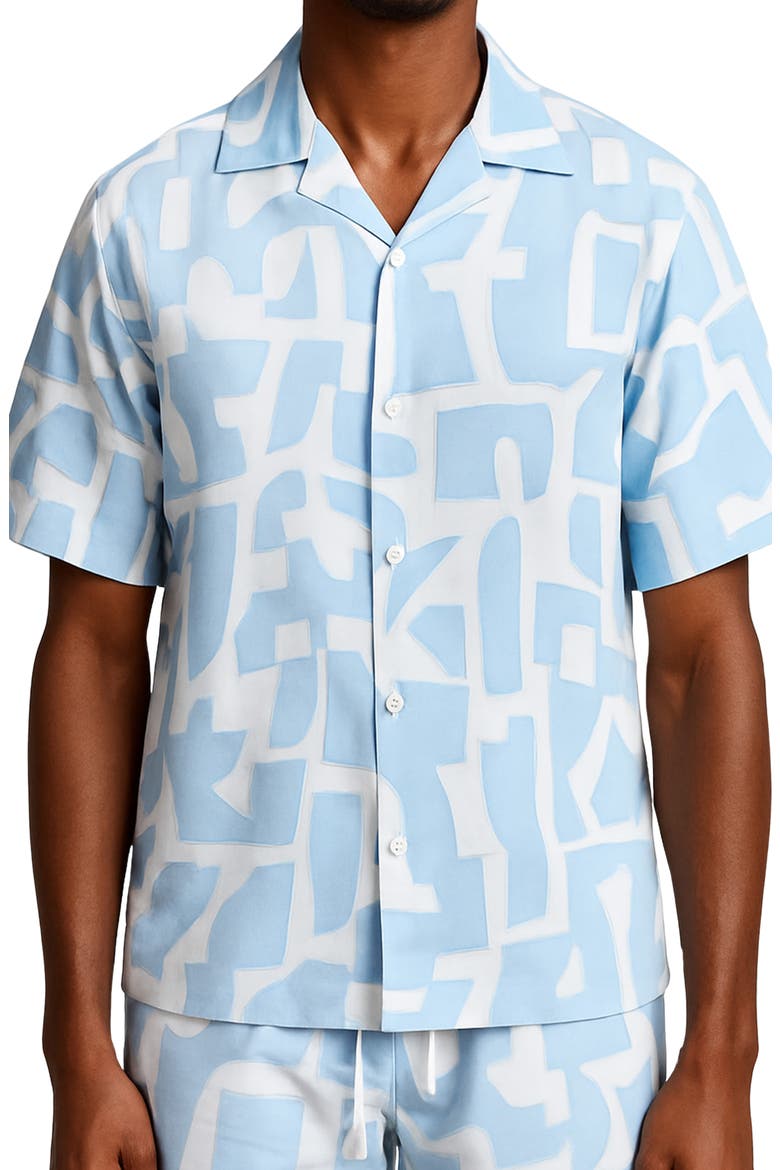 Short Sleeve Geo Camp Shirt, Main, color, WHITE/ LIGHT BLUE