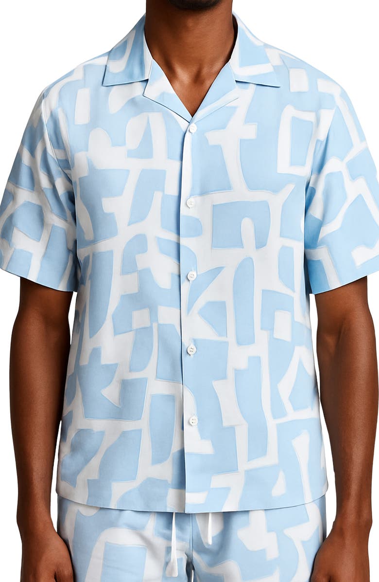 D.RT Short Sleeve Geo Camp Shirt, Main, color, White/ Light Blue