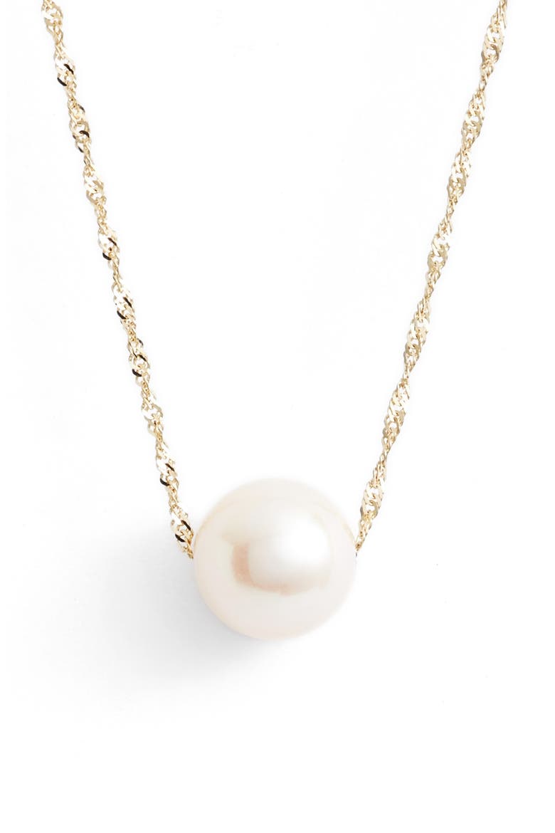 Solitaire Cultured Pearl Pendant Necklace, Main, color, 14KYG