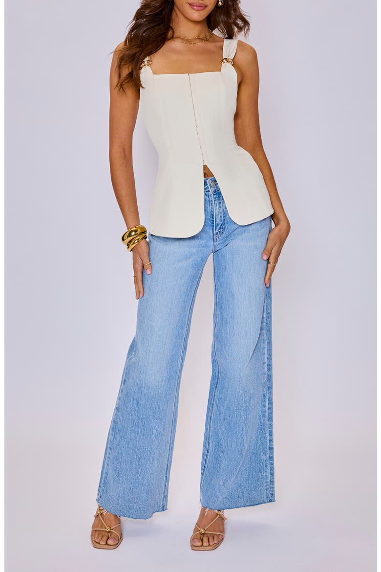 Primrose Buckle Detail Peplum Top, Alternate, color, CREAM