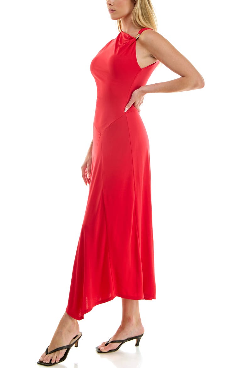 Asymmetric Side Ruched Midi Dress, Alternate, color, RED