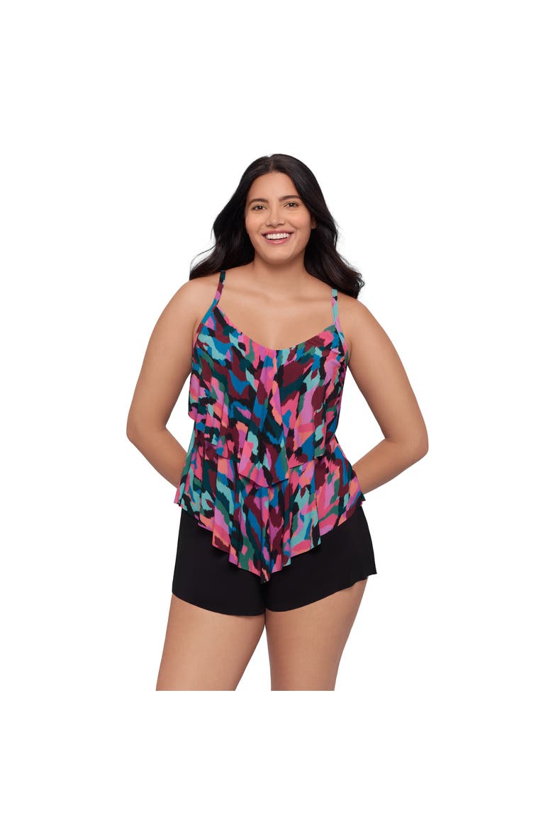 Ronnie 2 Tier Ruffle Tankini Swimsuit Top, Alternate, color, Collage Patch
