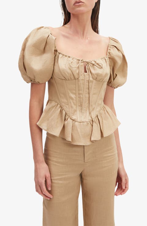 Esra Puff Sleeve Linen Corset Top