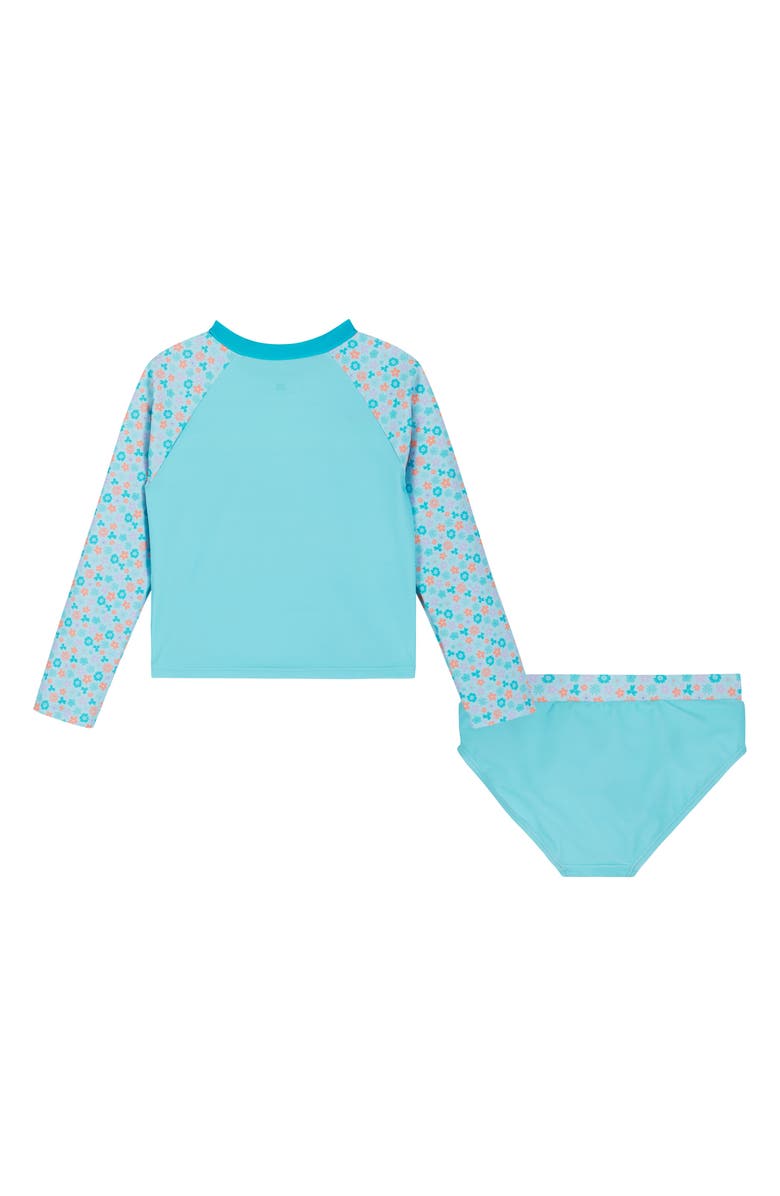 Andy & Evan Kids' Appliqué Long Sleeve Two-Piece Rashguard Swimsuit, Alternate, color, Aqua
