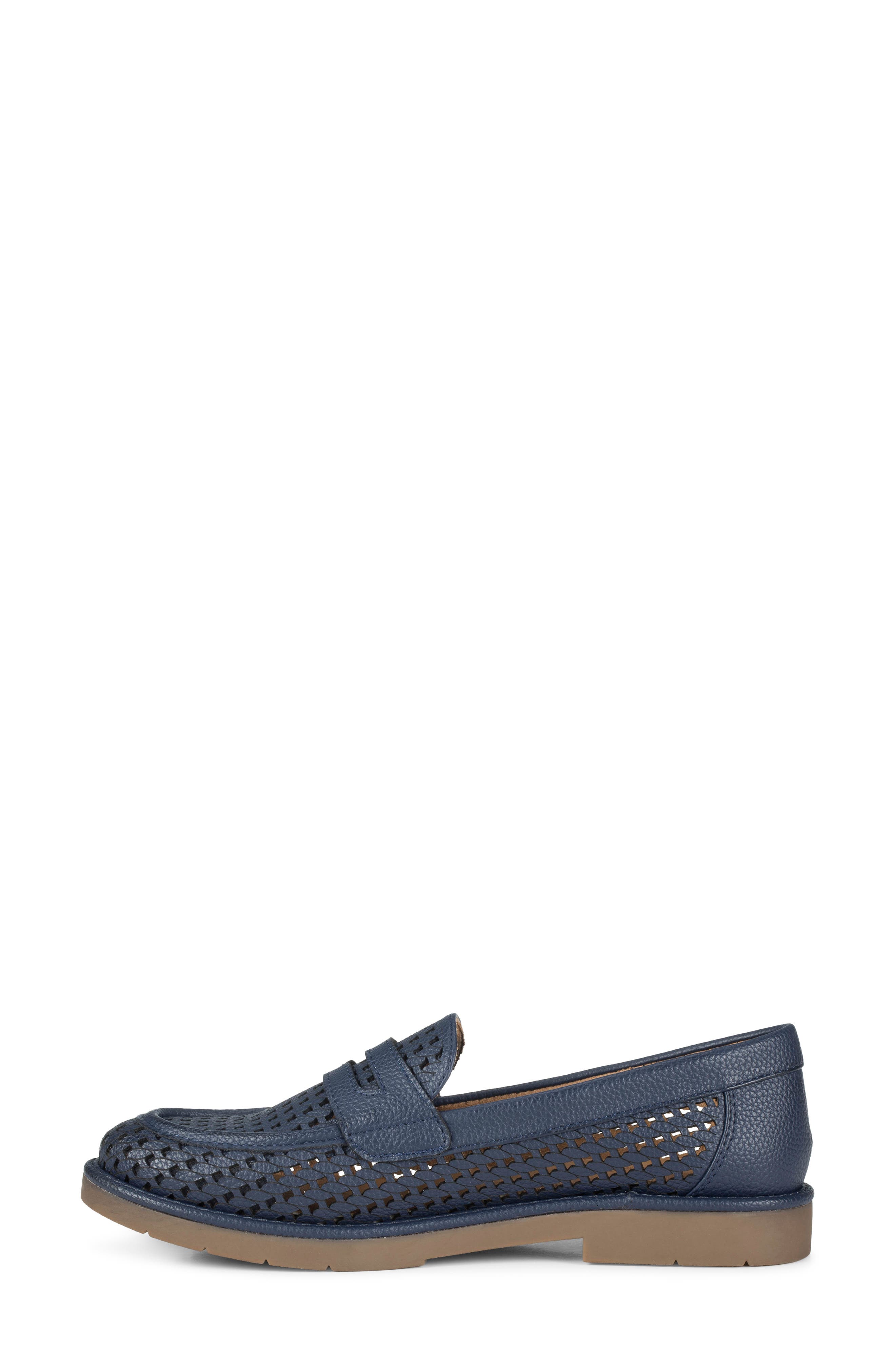 Calli Woven Faux Leather Loafer, Alternate, color, NAVY