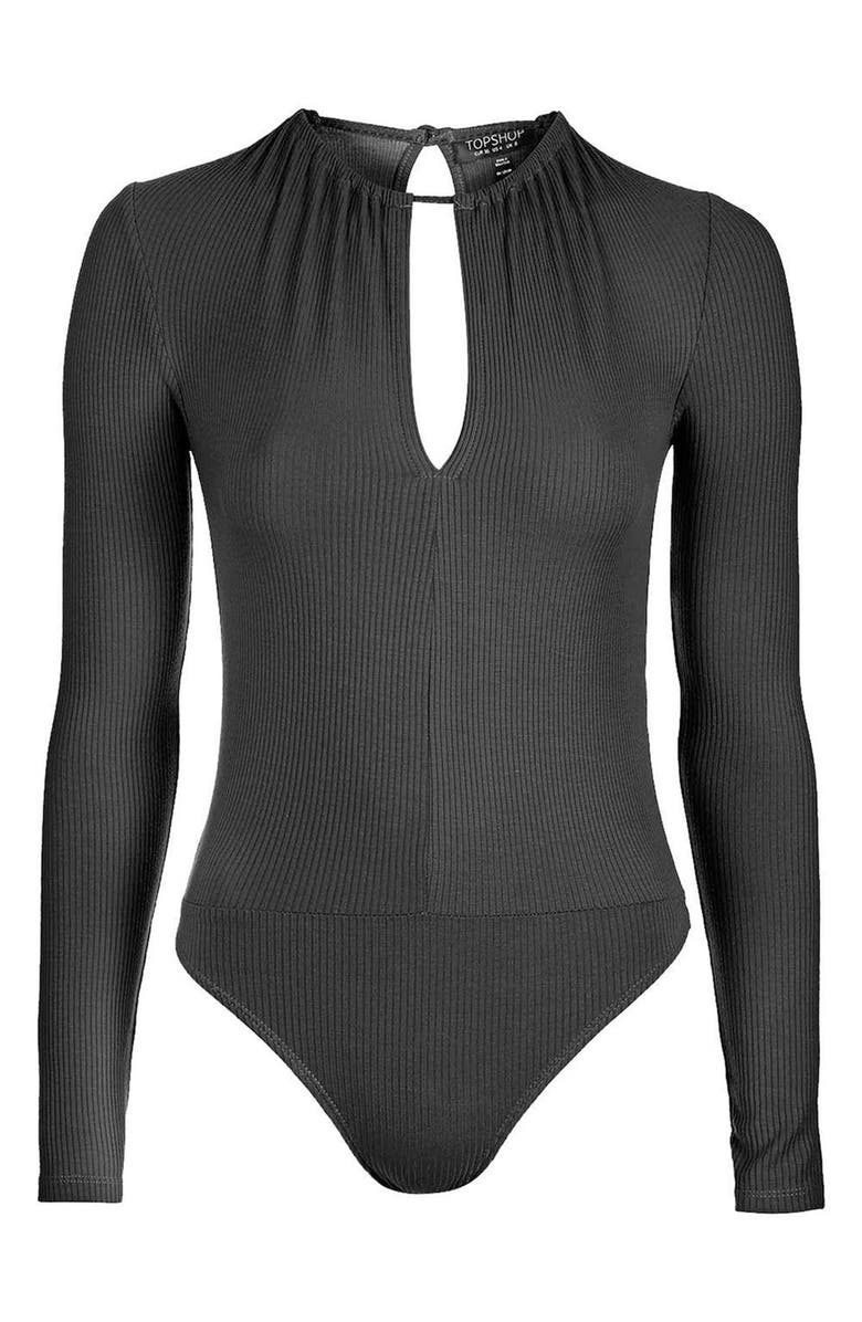 Topshop Keyhole Ribbed Bodysuit, Alternate, color,