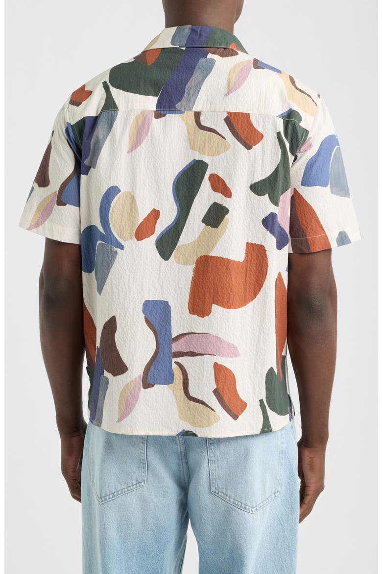 Didcot Abstract Stretch Cotton Camp Shirt, Alternate, color, ECRU / MULTI
