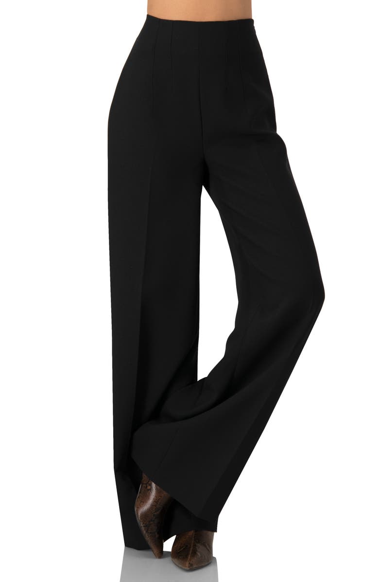 IVONNE Plain Black Wide Leg Trousers, Main, color,