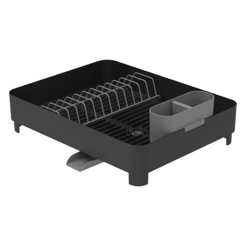 Nonslip Dish Drying Rack with Drainage Spout and Removable Cutlery Holder