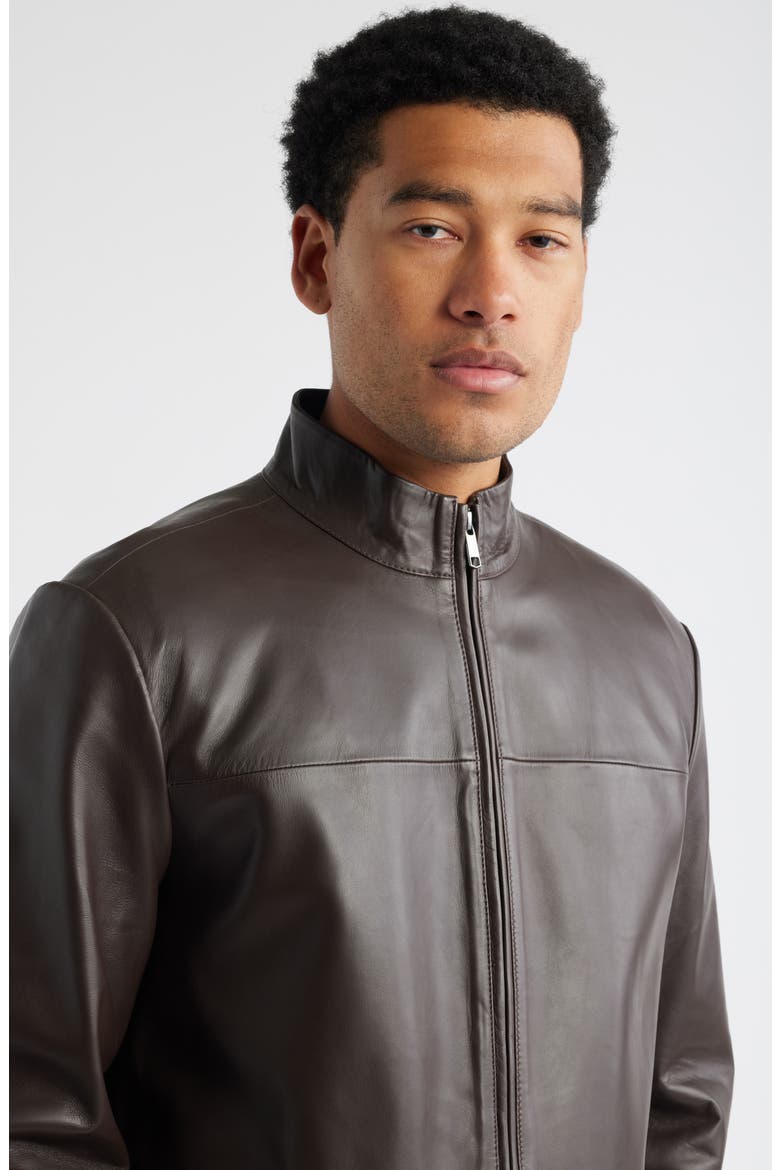 Stand Collar Leather Bomber Jacket, Alternate, color, BROWN BEAN