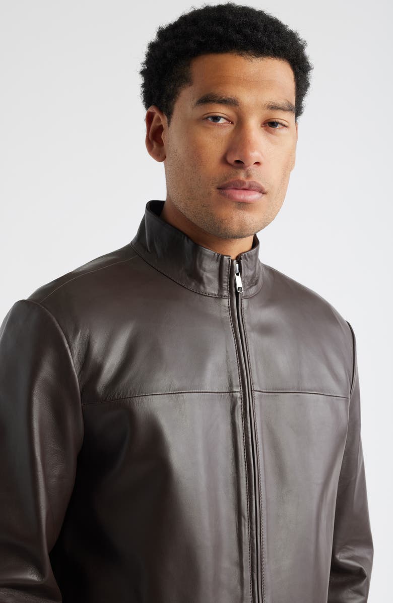 Nordstrom Stand Collar Leather Bomber Jacket, Alternate, color, Brown Bean