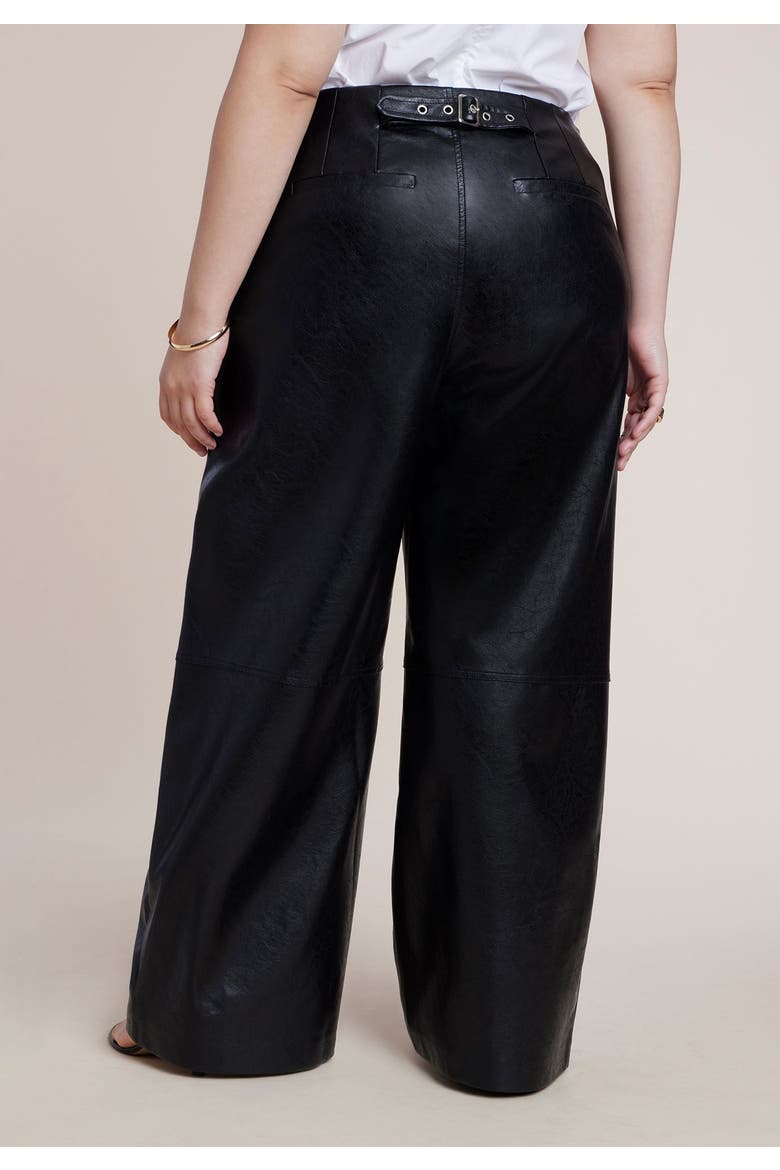 Adjustable Waist Faux Leather Wide Leg Pant, Alternate, color, BLACK ONYX