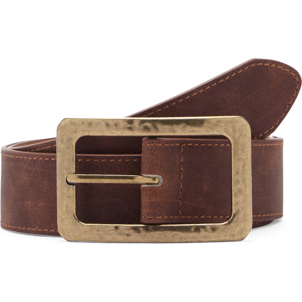 Mango Square Buckle Textured Belt In Brown