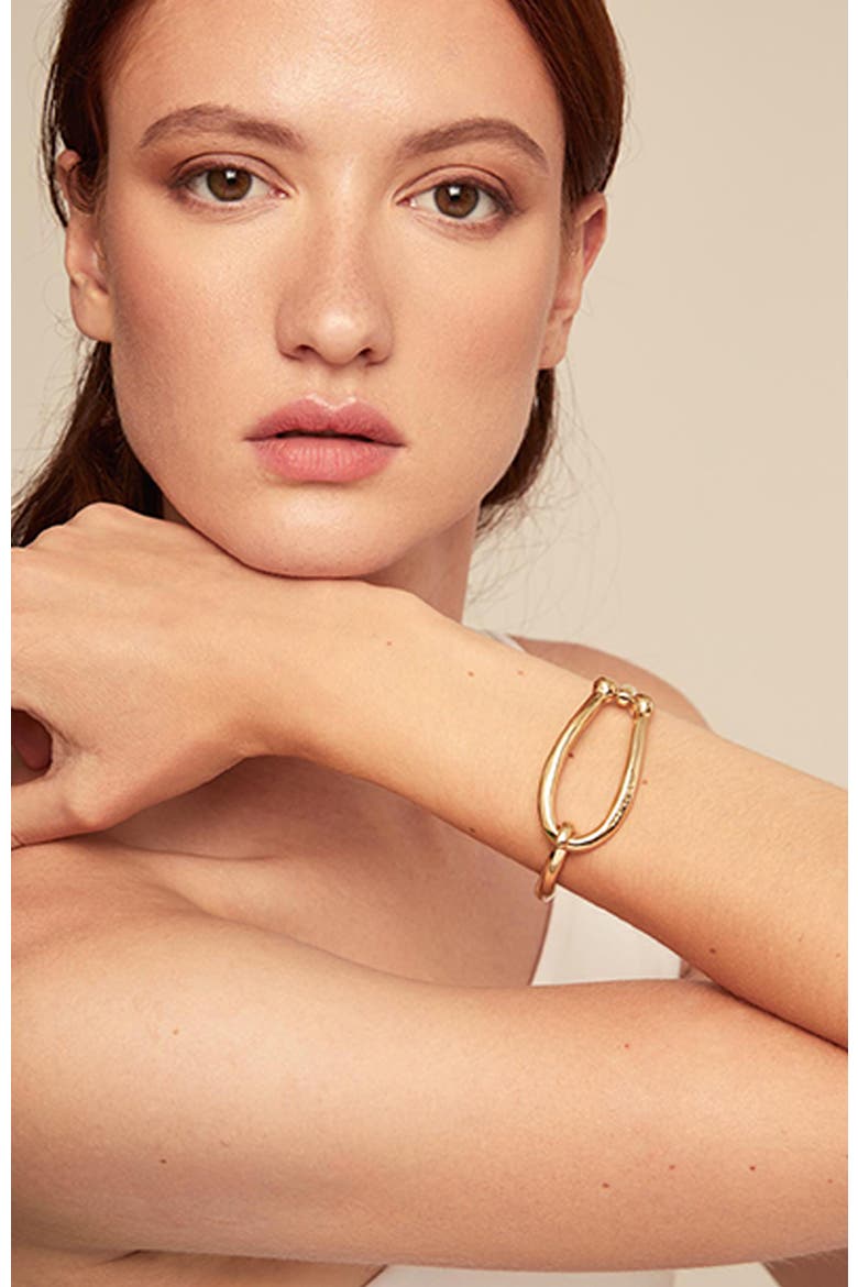 18K Gold-Plated Rigid Bracelet with Large Link and Inner Spring, Alternate, color, Gold