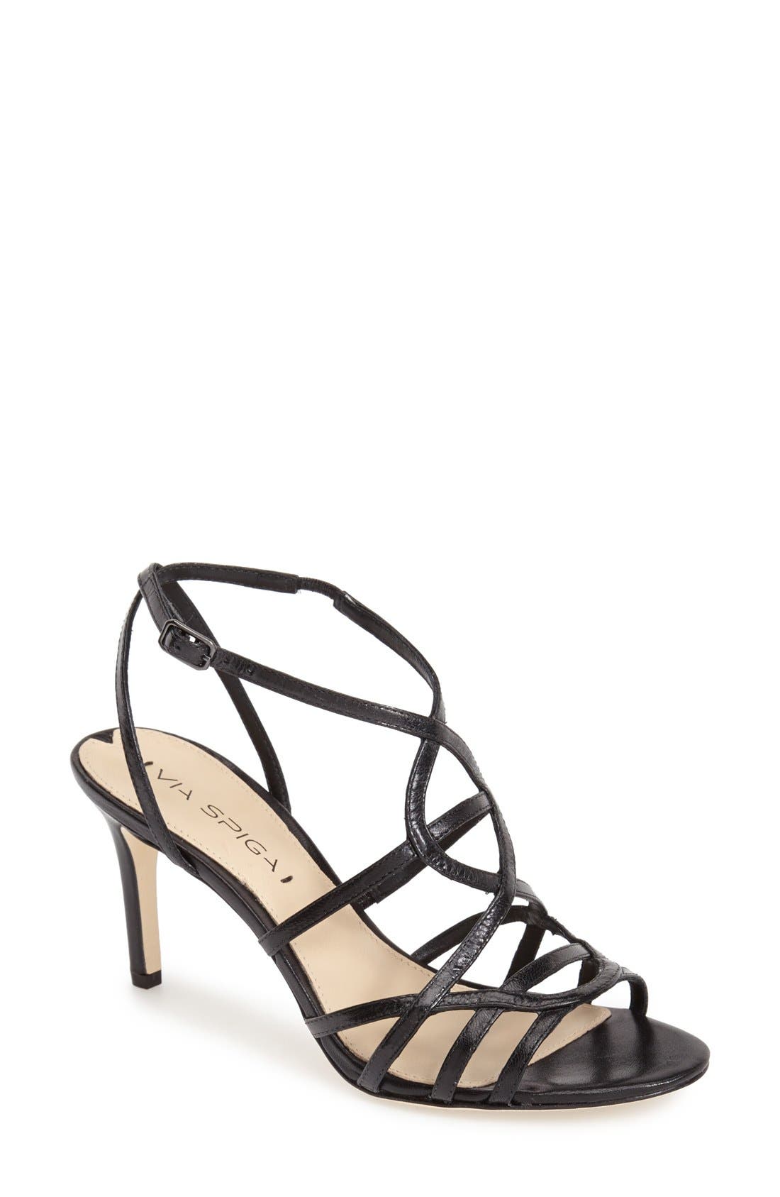 'Ima2' Leather Ankle Strap Sandal, Main, color, BLACK