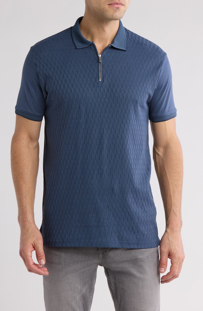 Cactus Man Textured Short Sleeve Zip Polo, Main, color,