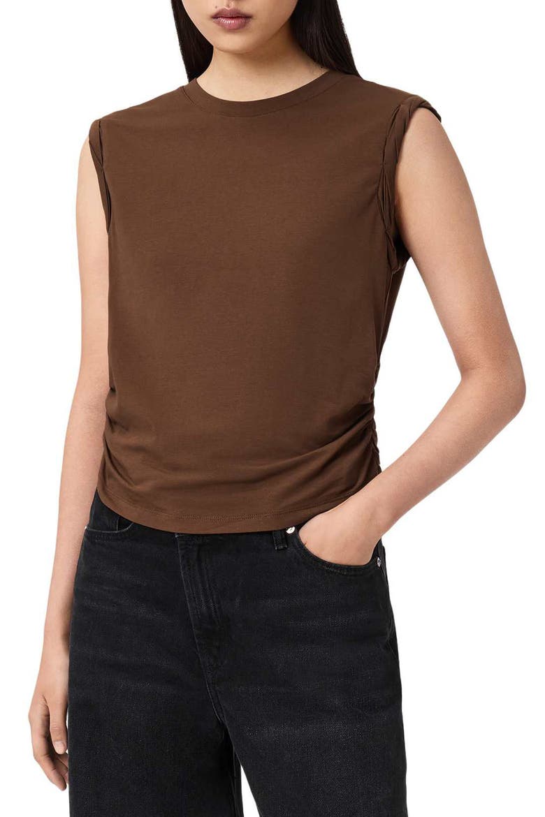 West Side Ruched Tank, Main, color, COGNAC BROWN