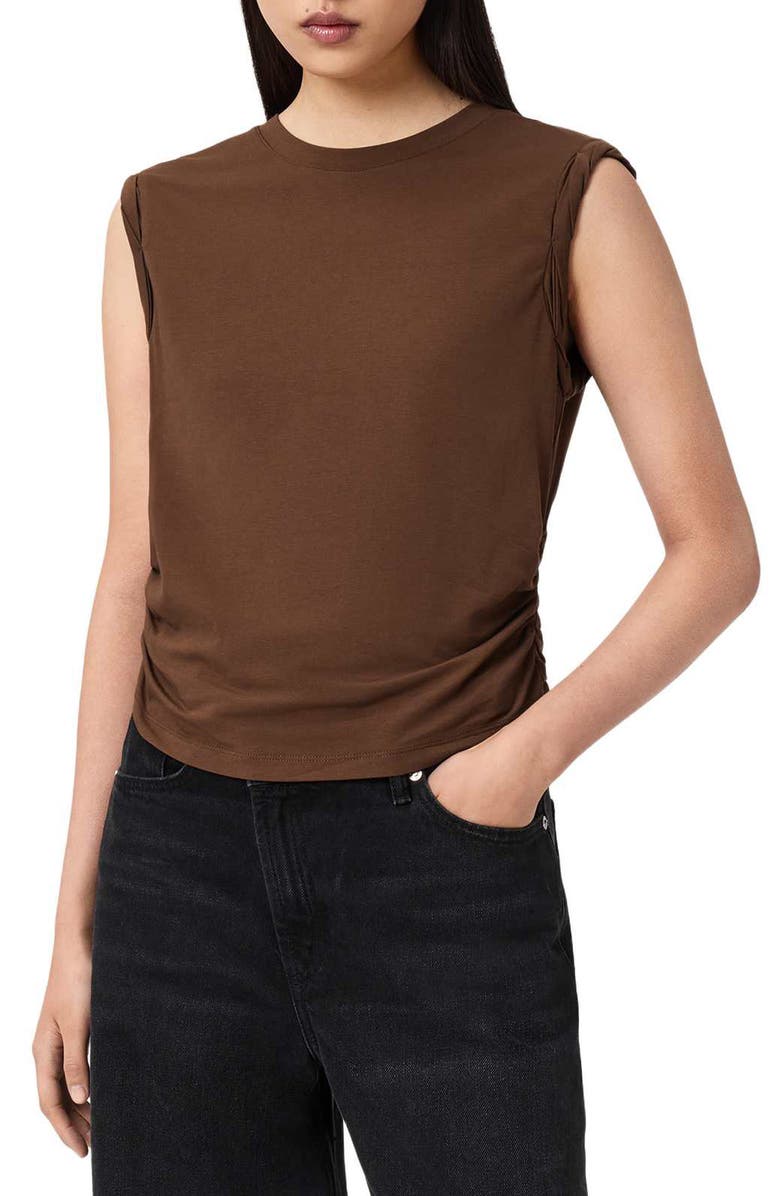 AllSaints West Side Ruched Tank, Main, color, Cognac Brown