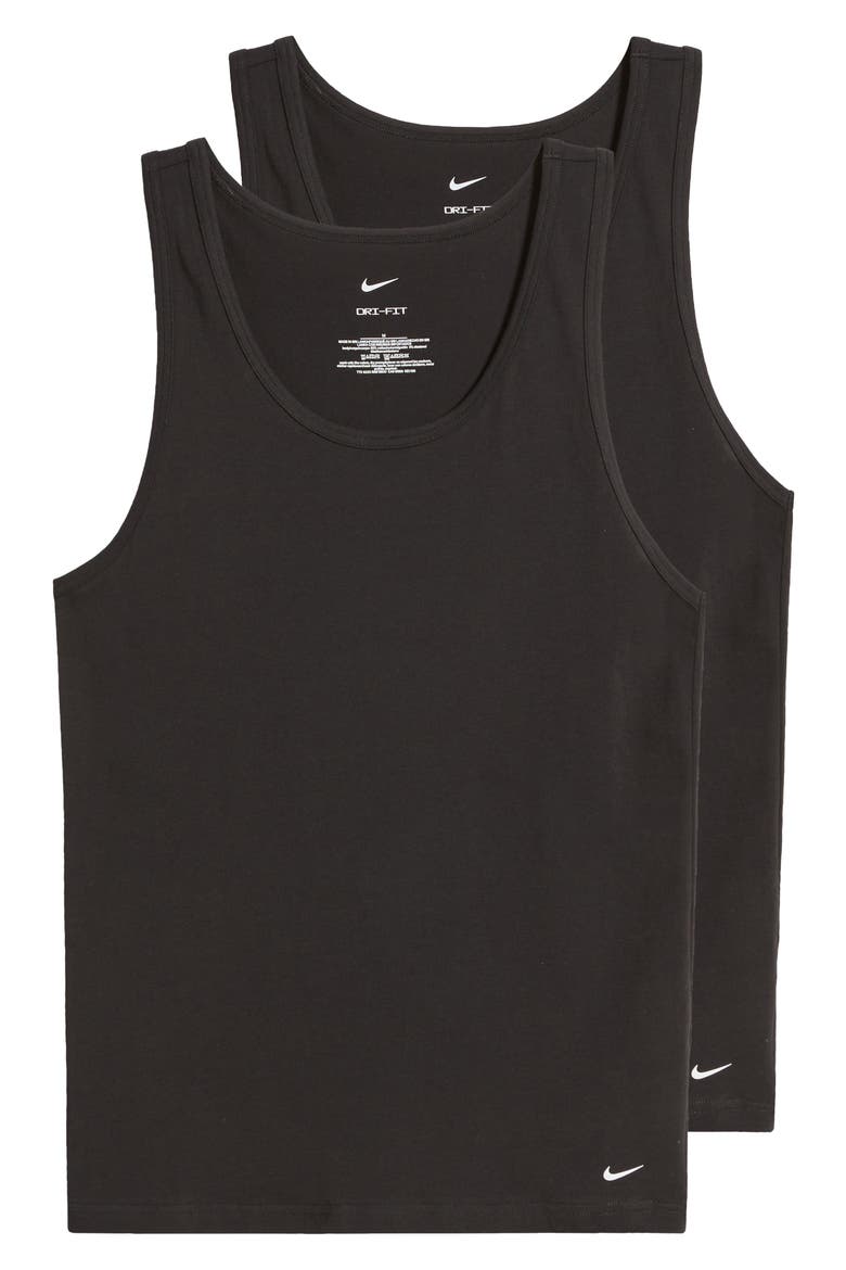 Men's 2-Pack Dri-FIT Stretch Cotton Tanks, Alternate, color, BLACK