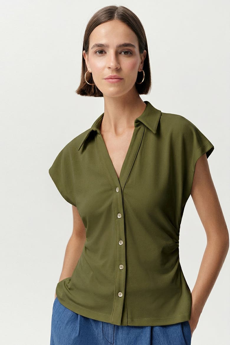 Siennal Short Sleeve Knit Shirt, Main, color, Khaki