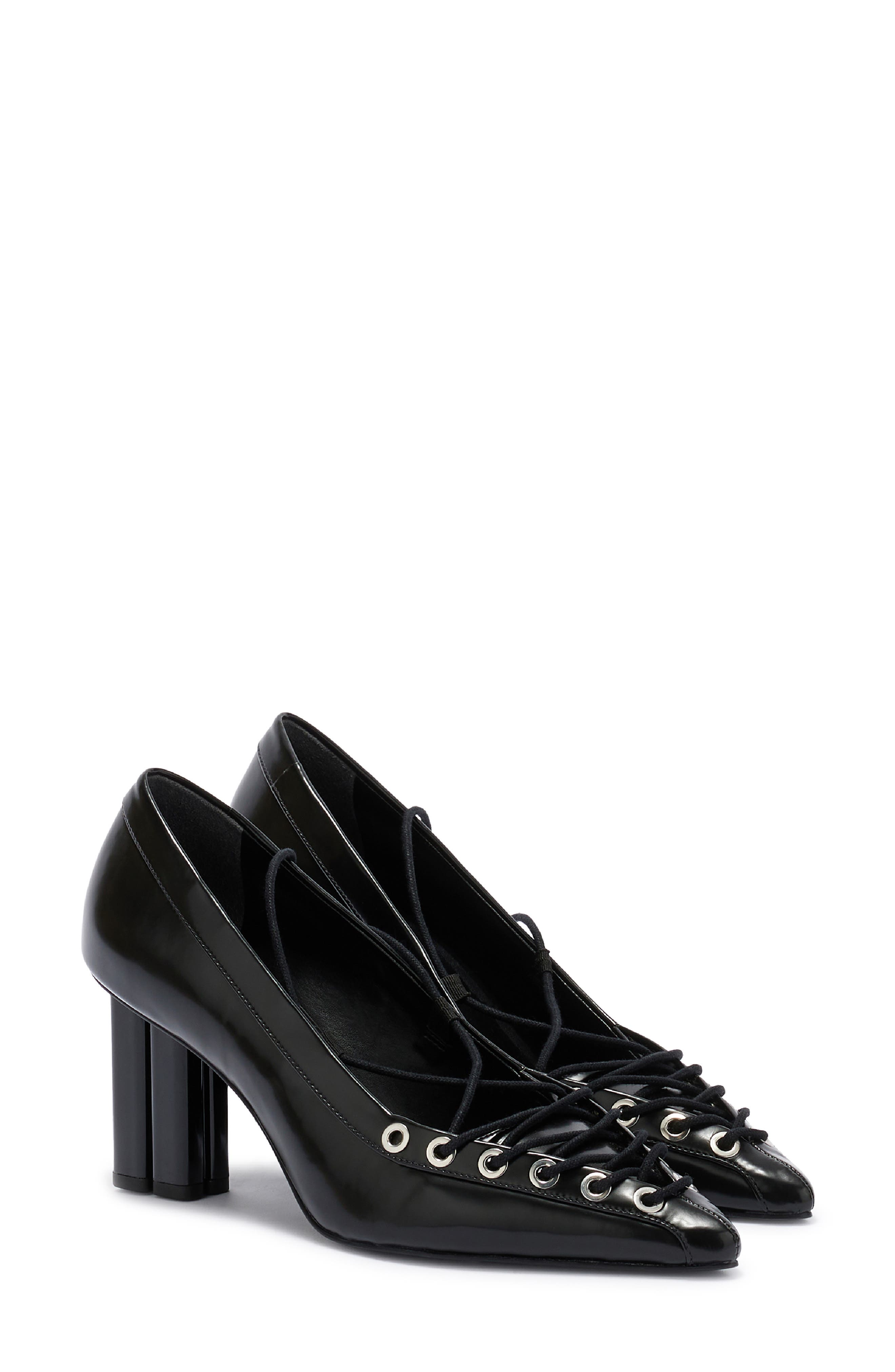 Ganni Lace-Up Pointed Toe Pump, Main, color, Black
