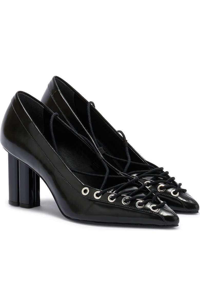 Ganni Lace-Up Pointed Toe Pump, Main, color, Black