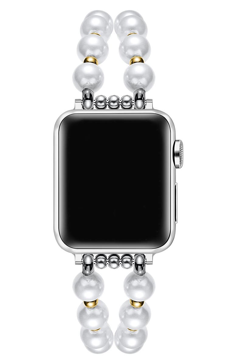 The Posh Tech Sheridan Faux Pearl Apple Watch<sup>®</sup> Watchband, Alternate, color, Gold