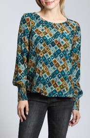 APNY Printed Smocked Cuff Top