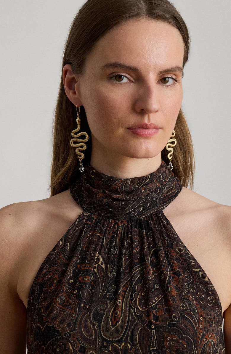 Lauren Ralph Lauren Paisley Crinkle Georgette Cocktail Dress, Alternate, color, Black/ Multi