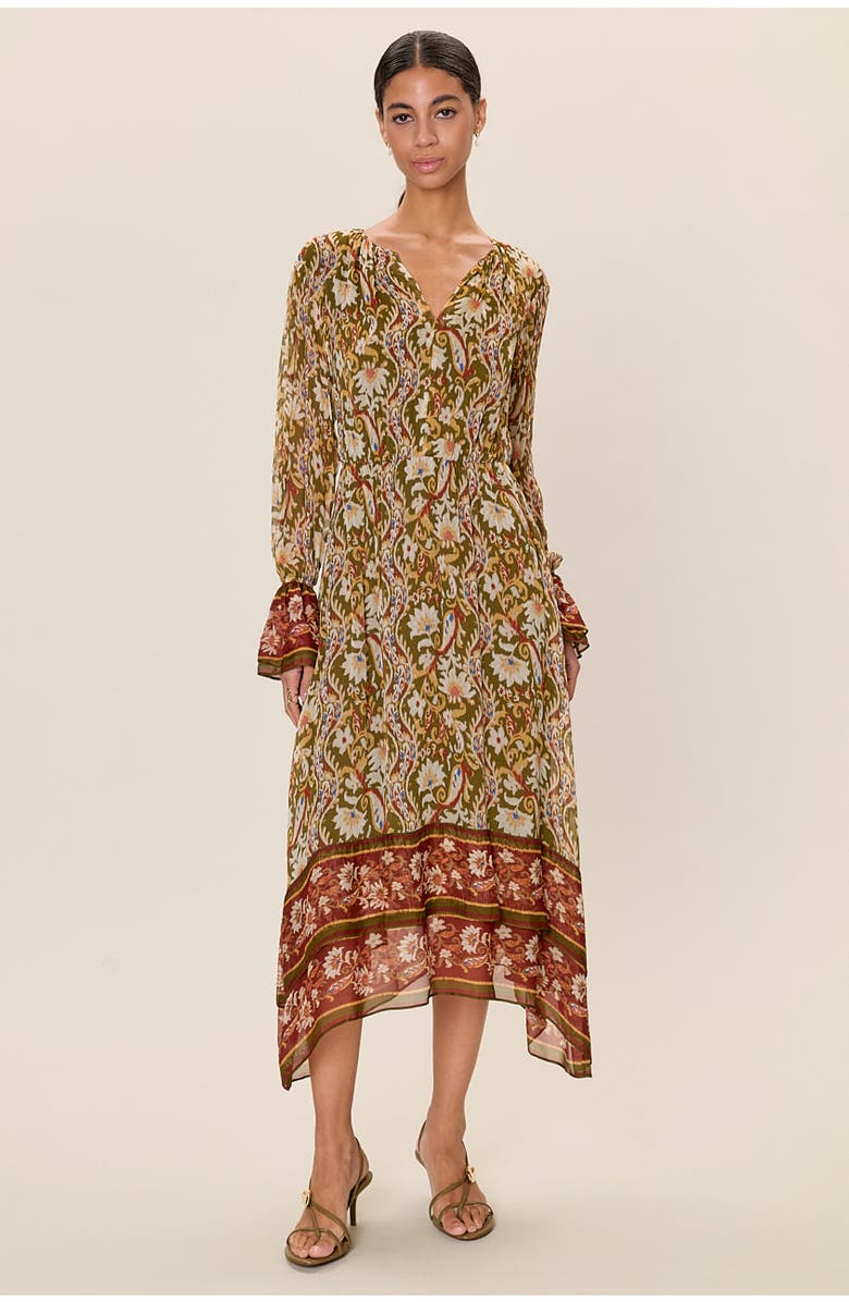 Rebecca Taylor Isha Long  Sleeve Dress, Main, color, Pesto Combo