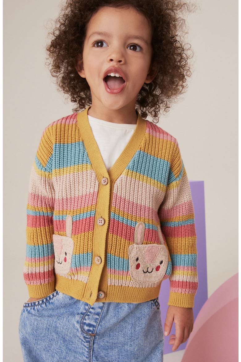 Kids' Bunny Stripe V-Neck Cardigan, Alternate, color, PINK