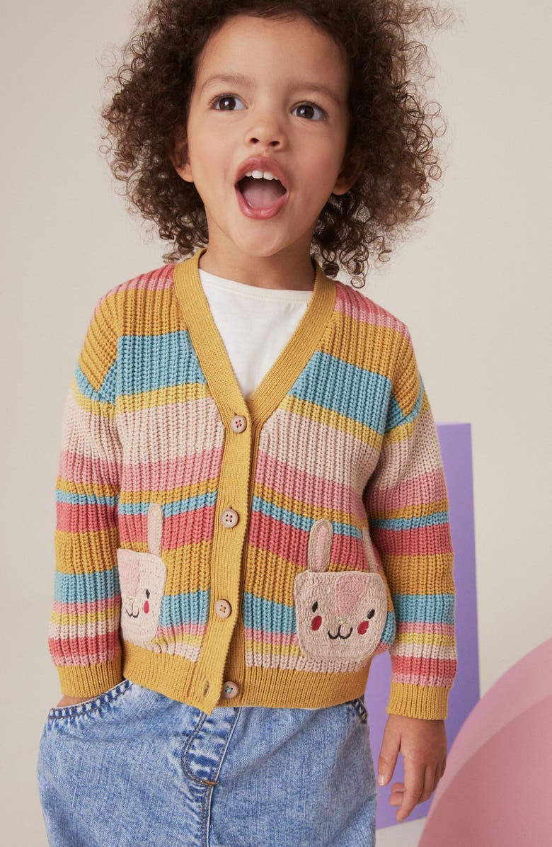 NEXT Kids' Bunny Stripe V-Neck Cardigan, Alternate, color,